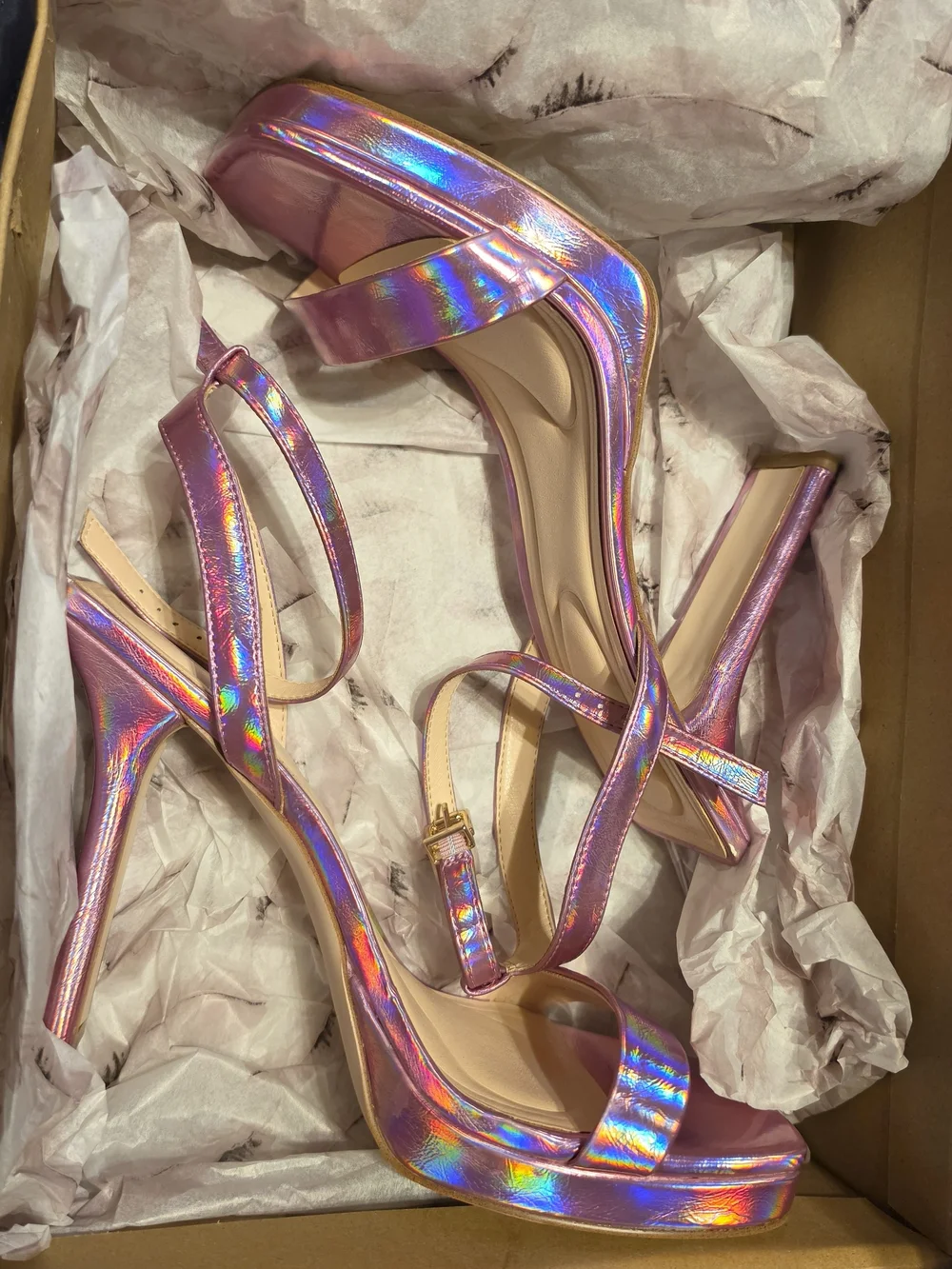 Jessica Simpson Pink Iridescent Platform Stiletto Sandals